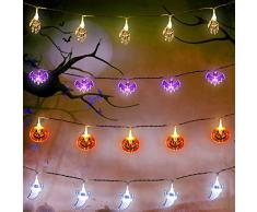 Set von 4 Halloween Lichterketten, 10 Fuß 20 LEDs Orange Kürbisse, Lila Fledermäuse, Weiße Geister, Weiße Skelett Hände Batteriebetriebene Lichterketten für Halloween Dekorationen Outdoor Indoor