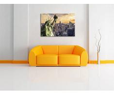 Gigantische Freiheitsstatue in New York Bunstift Effekt, Format: 120x80 auf Leinwand, XXL riesige Bilder fertig gerahmt mit Keilrahmen, Kunstdruck auf Wandbild mit Rahmen, günstiger als Gemälde oder Ölbild, kein Poster oder Plakat