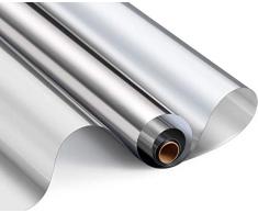 HooTown Spiegelfolie Fenster Sichtschutz Folie, Spiegelfolie Selbstklebend, One Way Silber Reflektierende Fensterfolie, UV-Schutz Sonnenschutz & Wärmeisolierung Tönungsfolie, [44,5x200 cm] - Silber