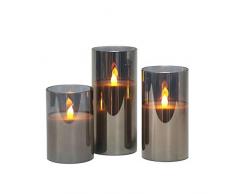 Rhytsing Grau flammenlose Kerzen im Glas, 3 Glaswindlichter mit 24 Stunden Timer, warmweiße Licht mit Batterien enthalten