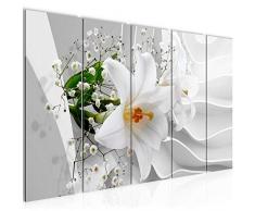 Bilder Blumen Lilie 3D Wandbild 200 x 80 cm Vlies - Leinwand Bild XXL Format Wandbilder Wohnzimmer Wohnung Deko Kunstdrucke Weiß 5 Teilig - MADE IN GERMANY - Fertig zum Aufhängen 210355a