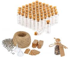 com-four® 60x Glasfläschchen ideales Gastgeschenk zur Hochzeit oder Geburtstag, Zubehör für Hochzeit, Tee, Gewürzen, Samen, Kräutern ca. 10 ml (060 Stück + Zubehör)