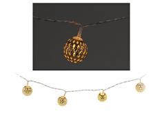 Home&Style 10er Led Batterie Lichterkette Metallkugel golden Marokkostyle 2,5cm Innen warmweiß Kabel transparent 1m Länge plus 30cm Zuleitung 2x AA nicht enthalten