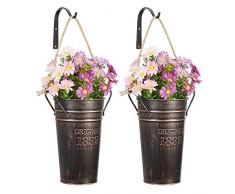 Mont Angenehmer Metall-Wand-Pflanzgefäß zum Aufhängen, Landhaus-Wandvase mit Haken, rustikale Wanddekoration, Topf für Pflanzen, Blumen, Heimdekoration, 2er-Set