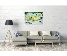 Leinwandbild: Franz Marc - Liegender Hund im Schnee (1910–11) - Format 80x60 cm - Leinwand auf Keilrahmen gespannt und fertig zum Aufhängen - hochwertiger Leinwanddruck aus deutscher Produktion - Wandbild, Kunstdruck, Leinwand-Bilder