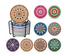 LuenHego Untersetzer Gläser Absorbierenden Keramik mit Halter, 8er Pack Dekorative Glasuntersetzer für Glas, Tassen, Vasen, Kerzen Einzigartige Geburtstags Housewarming Geschenke (rund | 10cm)