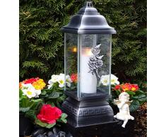♥ Grablampe Rosen Ewige Liebe mit Grablicht 34,0cm Grabschmuck Grablaterne Grableuchte Kerze Grablicht Grabkerze Laterne Lampe Licht Schutzengel