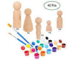 HESHIFENG. party & accessories 40 Familie Mann Frau Junge Mädchen Kinder Figuren Holzfiguren DIY Holzfiguren Spielfiguren zum Bemalen Basteln Holz Puppen und Aquarellfarben