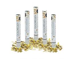 Relaxdays 5 x Party Popper 40 cm im Konfettikanonen Set, Konfetti Bombe für Hochzeit und Geburtstag, Konfetti Shooter 6-8 m Effekthöhe, Gold metallic