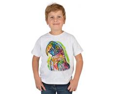 Papageien-Motiv Kindershirt - Kunstdruck Papagei - buntes Papageishirt für Kinder : Macaw - Tiermotiv Papageien Kinder T-Shirt Gr: L = 146-152