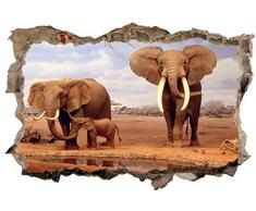 DesFoli Safari Elefanten Afrika Natur 3D-Optik Wandtattoo 70 x 105 cm Wandbild Sticker Aufkleber D058