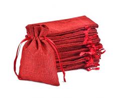 Tyhbelle 20 Stücke Jutesäckchen Jute Beutel 10 x 15 cm Säcke für Adventskalender Schmuck Gastgeschenke und DIY Handwerk, Jutebeutel, Stoffbeutel zum Befüllen - Weihnachten(Weinrot)