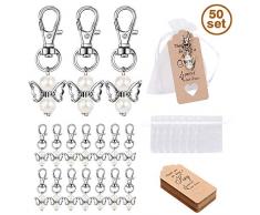 GoMaihe 50 Set Schutzengel Gastgeschenke Hochzeit, Taufe Anhänger, Organza Beutel, Geschenkanhänger, Schutzengel Schlüsselanhänger Kommunion Tischdeko Weihnachten Deko Geschenk für Gäste, WEHRWEG