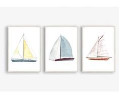 Din A4 Kunstdruck ungerahmt 3er Set Segelboot Boot Maritim Meer Badezimmer Aquarell Schiff Druck Poster Bild