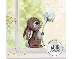Fensterbilder Fensterbild Fuchs Reh & Hasen mit Pusteblume Osterkorb Ostern wiederverwendbar Fensterdeko bf21 - ausgewählte Farbe: *bunt* ausgewählte Größe: *3. Hase mit Pusteblume*