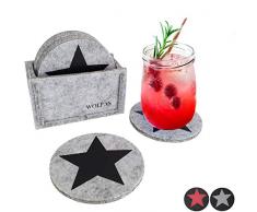 WOLFAS Filzuntersetzer Rund - Untersetzer 8er Set mit Box - Premium Filz Glasuntersetzer mit Stern - für Getränke - modern grau - Becher Gläser Weihnachten Deko (hellgrau - Stern schwarz)