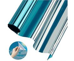 Aoweika Fensterfolie Sonnenschutz Hitzeschutz Spiegelfolie Selbsthaftend Blickdicht UV-Schutz Sichtschutz Für Zuhause Badzimmer oder Büro Blau Silber 40 x 200 cm