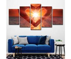 Bilder Vlies Leinwandbild 5 Teilig HäNde, HerzföRmig, Liebeslicht, Meer, Romantik, Sonnenuntergang Kunstdruck Modern Wandbilder Wanddekoration Design,b,20 * 30 * 220 * 40 * 220 * 50 * 1