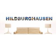 Wandtattoo farbige Wandschrift Städtename Hildburghausen mit Sehenswürdigkeiten 80 x 6 cm Länge