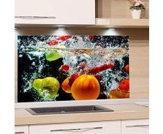 GRAZDesign Spritzschutz Glas für Küche, Herd Bild-Motiv Früchte im Wasser Schwarz Küchenrückwand Küchenspiegel Glasrückwand (100x60cm)