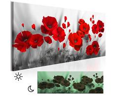 decomonkey Leinwand Bilder nachtleuchtend 120x40 cm Wandbilder Tag & Nacht Design Bilder mit 3D nachleuchtenden Farben Vlies Leinwand Blumen Mohnblumen rot