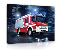 Forwall Leinwandbild Canvas Feuerwehr Auto Kinderzimmer - Leinwand Bilder Wandbilder für Kinder Bild Kunstdruck Kinderbild Wanddekoration PP1499O4 60cm x 40cm