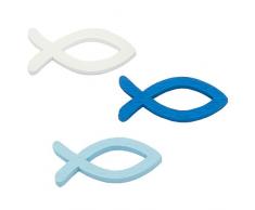 Oblique Unique® Holz Fische Tischstreu Streuartikel Taufe Blau Weiß - Streudeko Verzierung für Taufe, Kommunion und Konfirmation - Echtholz
