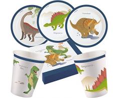 37-teiliges Party-Set * FRÖHLICHE Dinos * für Kindergeburtstag mit Teller + Becher + Servietten + Deko | Saurier Dinosaurier Dino T-Rex Triceratops Kinder Geburtstag Mottoparty Motto