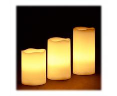 Relaxdays LED Kerzen Echtwachs 3er Set, elektrische Kerzen flackernd, hell, Batteriebetrieben, Ø 7 cm, 3 Größen, creme