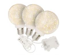 3er Set Dekokugel „Glühbirne“ - 30 LED warm weiß Ø 12 cm Lichterkugel Leuchtball Batterie Timer Weihnachtsdeko Deckenleuchte Vintage Deko-Birne