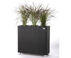 GARTENFREUDE Raumteiler Pflanzkübel Pflanzgefäße Blumenkübel Blumentopf für Blumen etc. Polyrattan 76x26x73cm, anthrazit, 3x Kunststoff-Einsätze, mit Aluminiun-Füßen