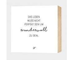 Wundervolles Leben - einzigartiges Holzbild 15x15x2cm zum Hinstellen und Aufhängen, echter Fotodruck mit Spruch auf Holz - schwarz-weißes Wand-Bild Aufsteller Holz-Schild Wandschild Holzdeko zur Dekoration im Büro und Daheim