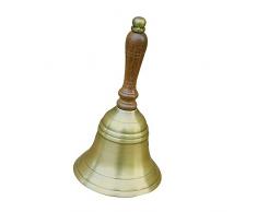 Handglocke Messing antik mit Holzgriff Höhe 17 cm Tischglocke