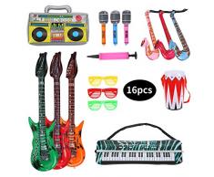 Herefun Aufblasbare Rockstar Set, 16 Stück Aufblasbare Party Props, Aufblasbares Saxophon Gitarre Mikrofon Trommel Musikinstrumente Zubehör, Party Supplies Party Favors Ballons Zufällige Farbe
