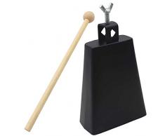 Tbest 6 Zoll Kuhglocke, Metall Kuhglocke Cowbells Schlaginstrument mit Griff für Schlagzeug Kit Schwarz