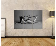 islandburner Bild Bilder auf Leinwand nackte Frau mit Gitarre schwarz Weiss Poster, Leinwandbild, Wandbilder
