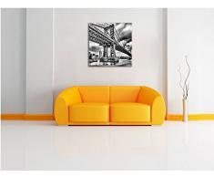 Monocrome, Manhattan Bridge New York, Format: 70x70 auf Leinwand, XXL riesige Bilder fertig gerahmt mit Keilrahmen, Kunstdruck auf Wandbild mit Rahmen, günstiger als Gemälde oder Ölbild, kein Poster oder Plakat
