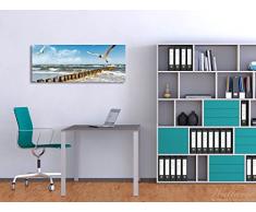 Wallario Acrylglasbild Fliegende Möwe am Strand - 50 x 125 cm in Premium-Qualität: Brillante Farben, freischwebende Optik