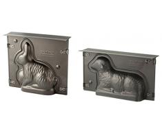 Zenker Osterbackformen-Set Hase und Lamm, Hasen- und Lammform mit Antihaftbeschichtung für Ostern, Osterhasen- und Osterlamm-Backform (Farbe: Silber), Menge: 1x 2 TLG. Set