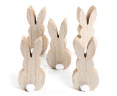 Logbuch-Verlag 5 Osterhasen aus Holz m. Puschel Natur weiß Vintage Landhausstil Deko Ostern Holzdeko Osterdeko Figur Hase Frühlingsdeko braun 12 cm