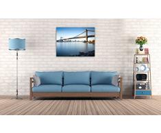 Picanova New York City Manhattan Bridge 100x75cm – Premium Leinwanddruck – Kunstdruck Auf 2cm Holz-Keilrahmen Für Schlaf-Und Wohnzimmer Druck Auf Leinwand, mehrfarbig