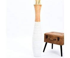 Leewadee Große Bodenvase für Dekozweige hohe Standvase Design Holzvase 112 cm, Mangoholz, White wash