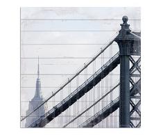 Cuadros Lifestyle Wandbild aus Holz | Holzbild | Shabby-Look | Landhaus | Manhattan Bridge | Vintage | Geschenk, Größe:ca. 50x50 cm