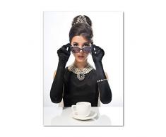 Tulup Glas-Bild Wandbild aus Glas - Wandkunst - Wandbild hinter gehärtetem Sicherheitsglas - Dekorative Wand für Küche & Wohnzimmer 70x100 - Menschen - Eine Frau mit Brille - Schwarz