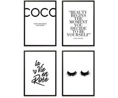 Heimlich ® Premium Poster Set | Stilvolles Set mit passenden Bilder in Schwarz-Weiß | 4 Stück in DIN A4 (21x30cm) | Ohne Bilderrahmen » Coco «
