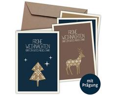 20 Klappkarten & 20 Umschläge: Weihnachtskarten mit PRÄGUNG - Skandinavische Weihnacht - Format 165 x 115 mm, matter Naturkarton mit Blanko-Innenseiten für Weihnachtsgrüße an Familie, Freunde, Kunden