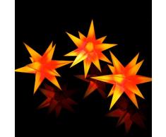 Sternschmiede (Rotgelb) 3er Set beleuchtete Sterne fürs Fenster (Art200) inkl. Netzteil, 3-Fach-Verteiler Fenster-Clip & Distanz-Stab 19cm Papier Weihnachtssterne handgefertigt f. Innenbereich