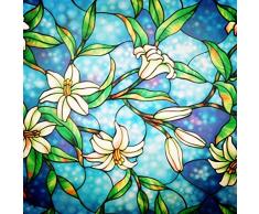 Lifetree Fensterfolie Glasmalerei Dekorfolie Privatsphäre Sichtschutzfolie Statisch haftenden Glasaufkleber Ohne Klebstoff Milchglasfolie Orchidee (45 x 200 cm)