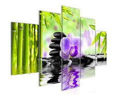 Bilder Orchidee Feng Shui Wandbild 150 x 75 cm Vlies - Leinwand Bild XXL Format Wandbilder Wohnzimmer Wohnung Deko Kunstdrucke Violett 5 Teilig - MADE IN GERMANY - Fertig zum Aufhängen 502053b