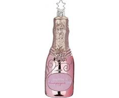 Inge-glas - Christbaumschmuck, Baumschmuck - Flasche Champagne Time - Rosa - Glas - mundgeblasen - Größe: 13 cm